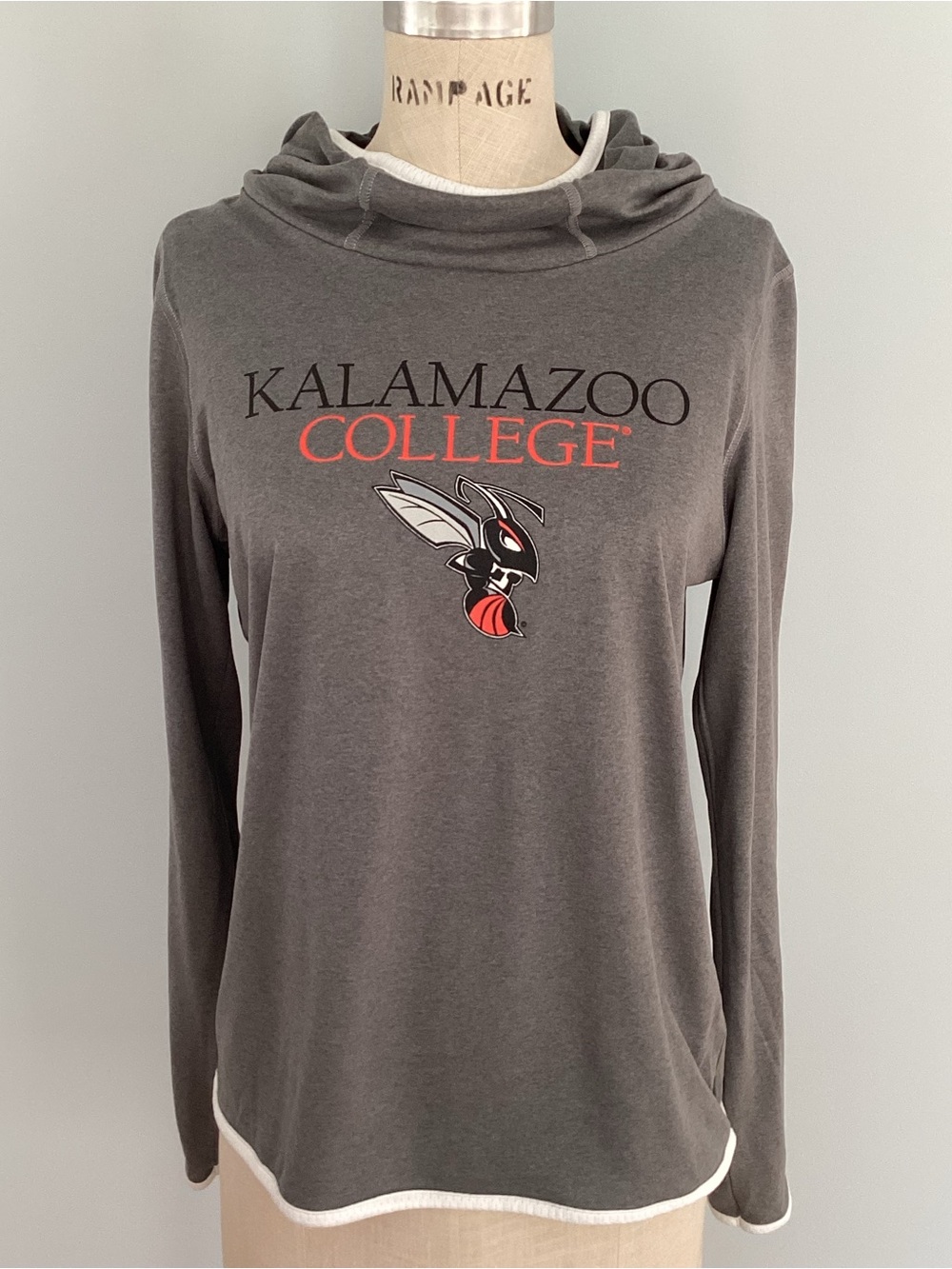 Kalamazoo College Women's Gray Hooded Long-Sleeve Tee Size Medium